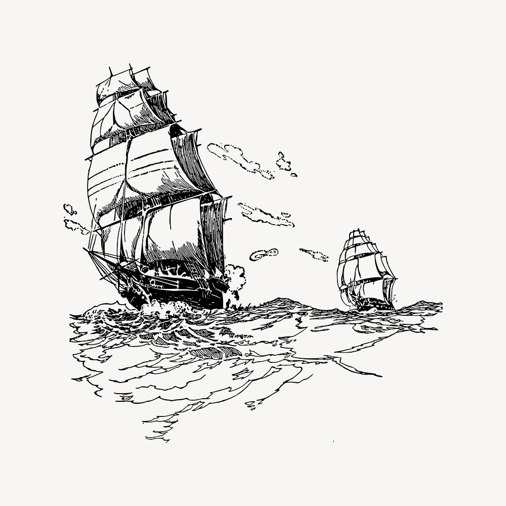 Sailing ship clipart, vintage illustration vector. Free public domain CC0 image.