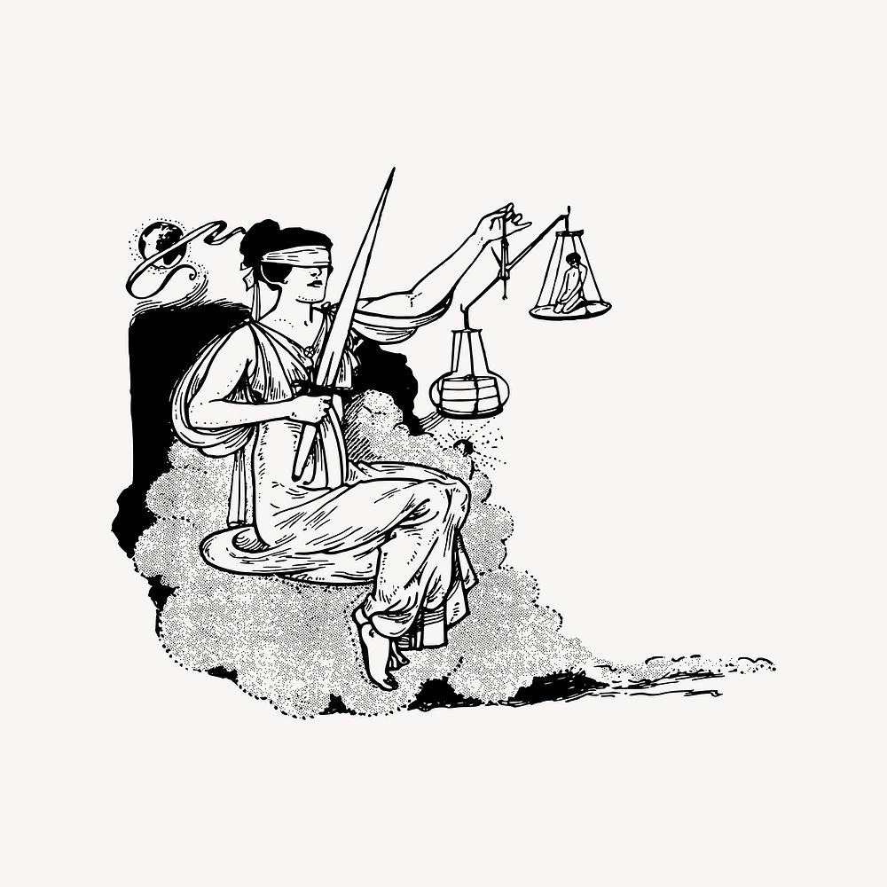 Lady justice clipart, vintage illustration vector. Free public domain CC0 image.