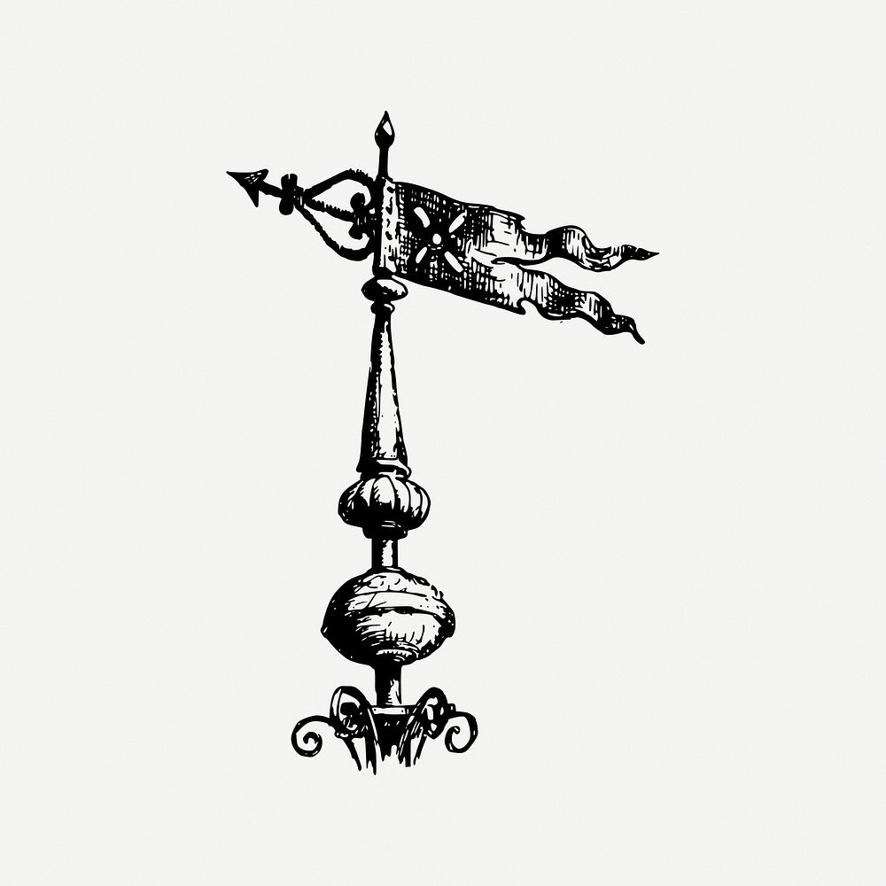 Wind vane collage element, black & white illustration psd. Free public domain CC0 image.