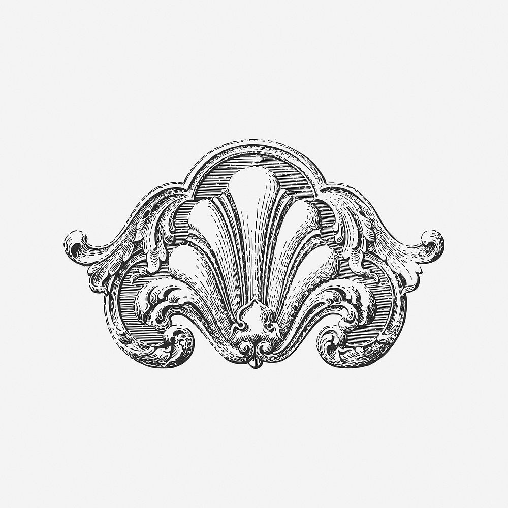 Baroque ornament, black & white illustration. Free public domain CC0 image.