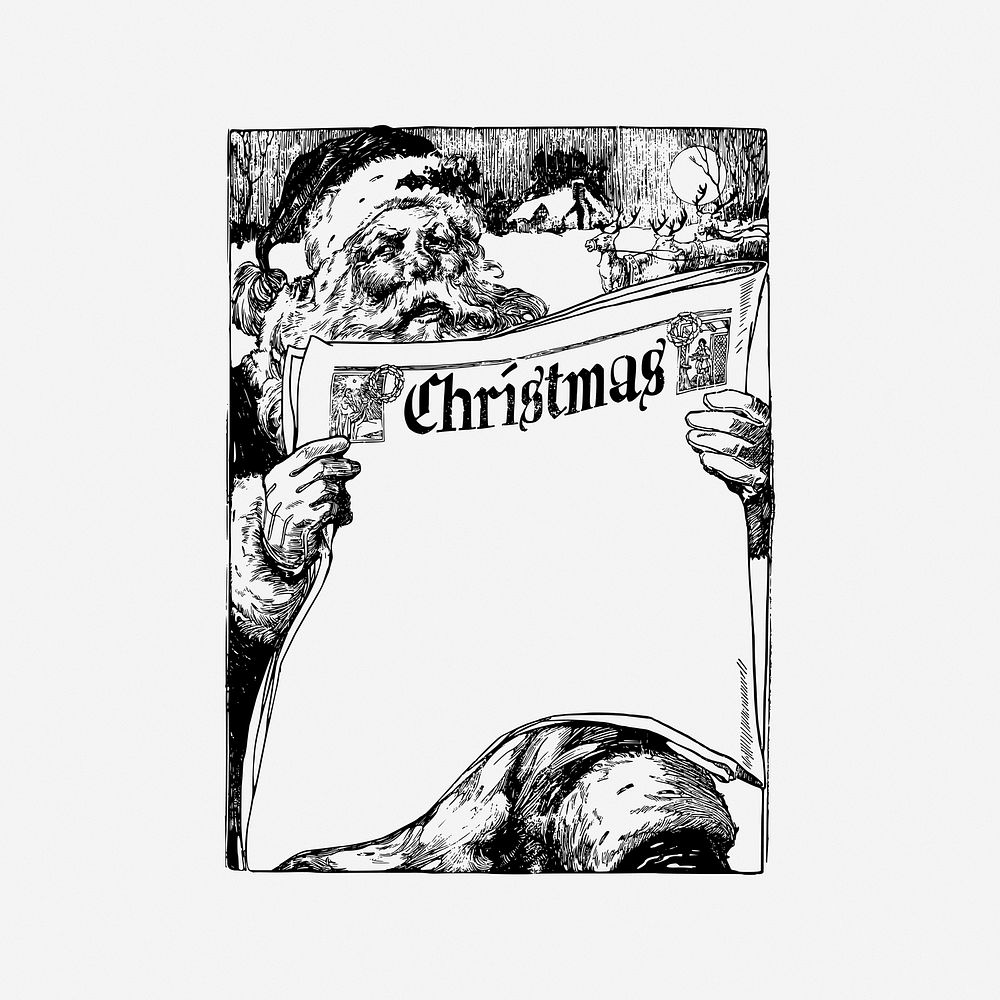 Santa clause, black & white illustration. Free public domain CC0 image.