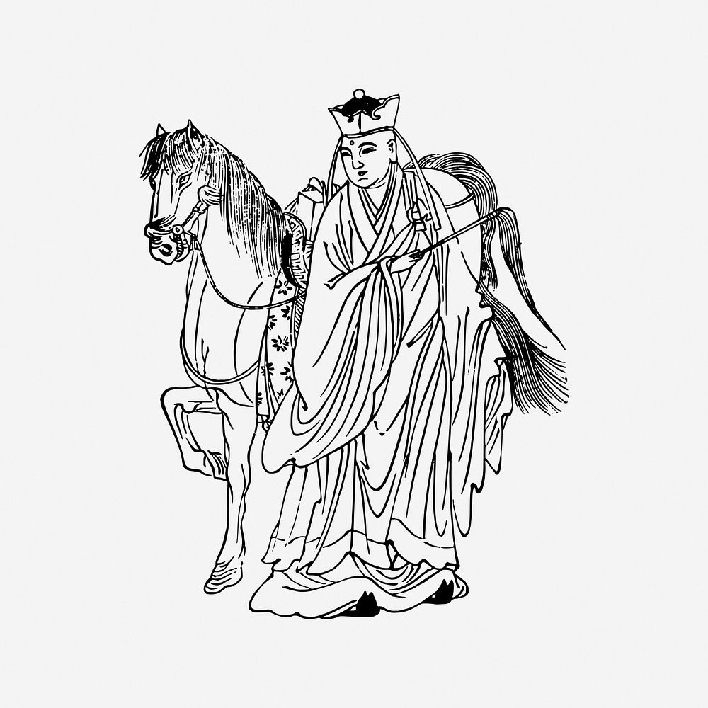 Journey to the West, black & white illustration. Free public domain CC0 image.