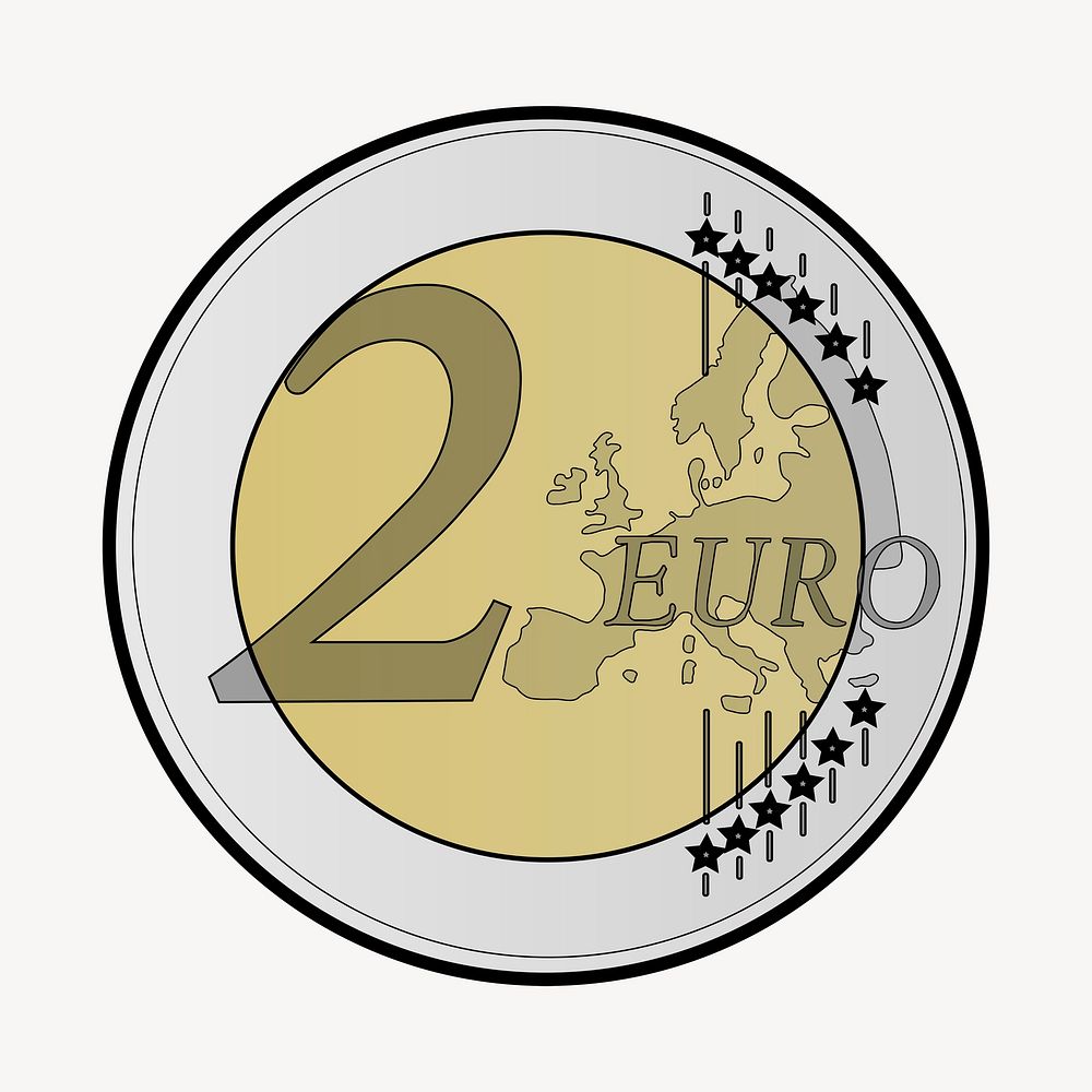 2 Euro coin clipart, object illustration. Free public domain CC0 image.