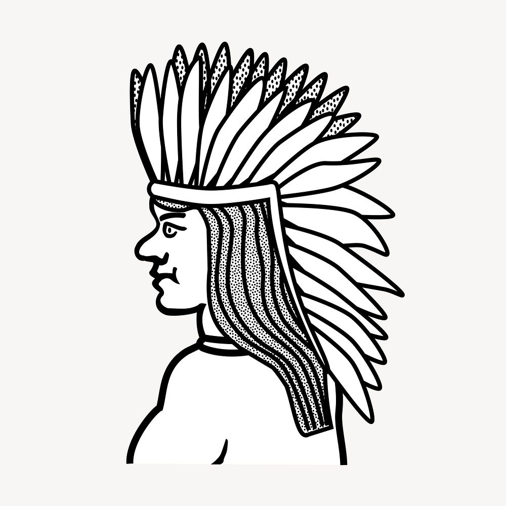 Native American man, traditional illustration. Free public domain CC0 image