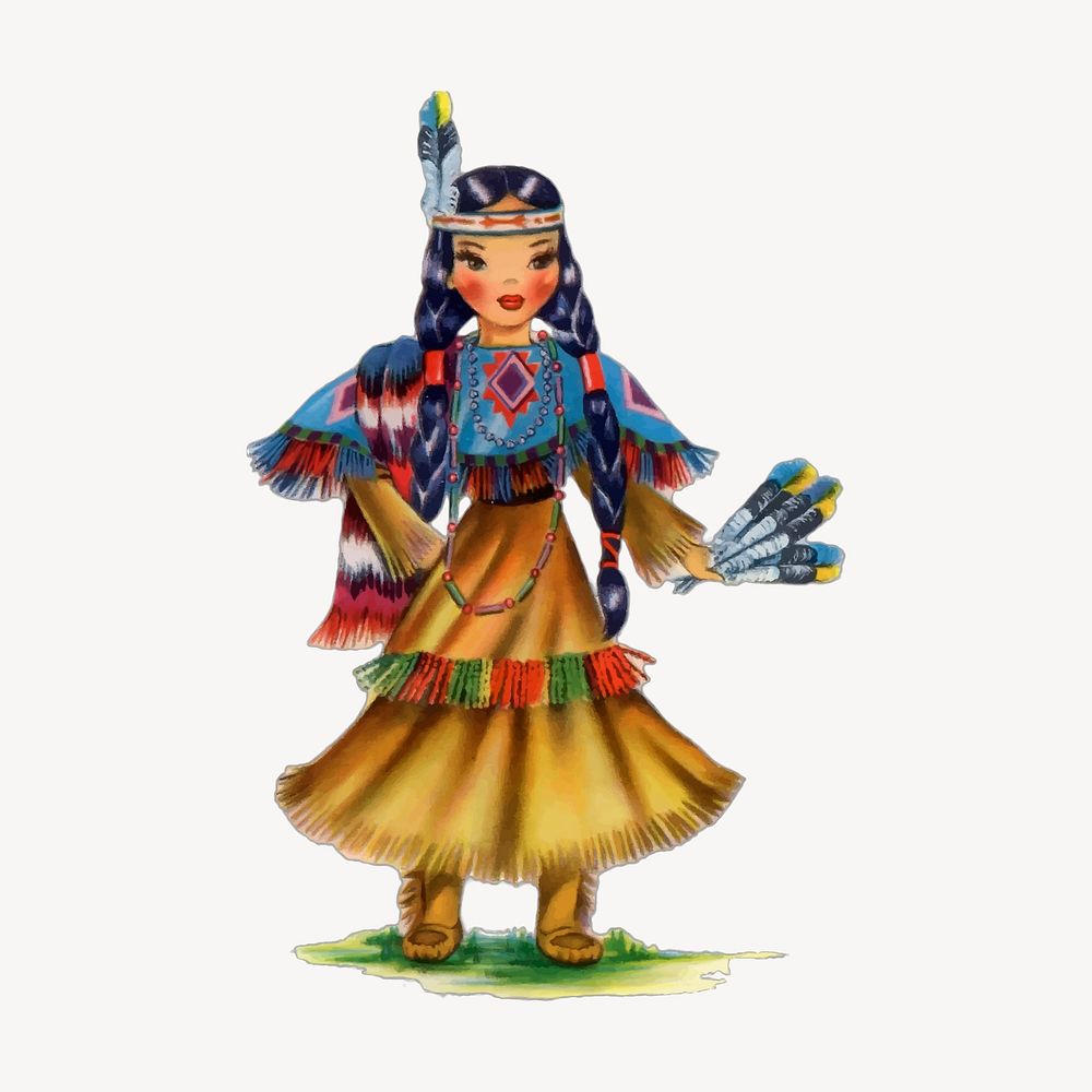 Native American woman clipart, traditional illustration vector. Free public domain CC0 image
