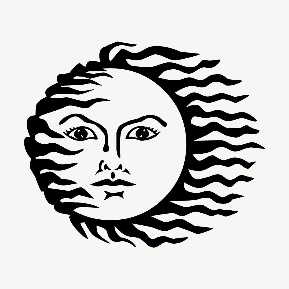 Sun clipart, drawing illustration vector. Free public domain CC0 image.