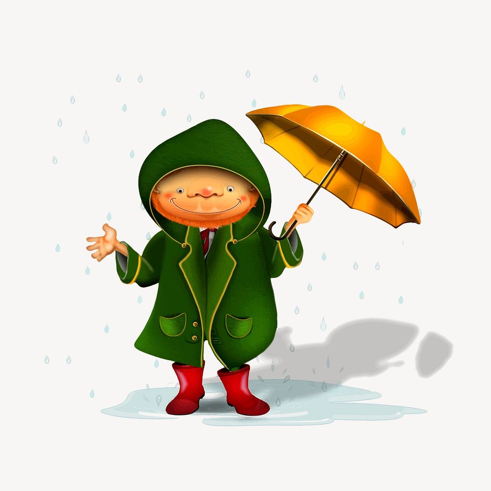 Man holding umbrella illustration. Free public domain CC0 image