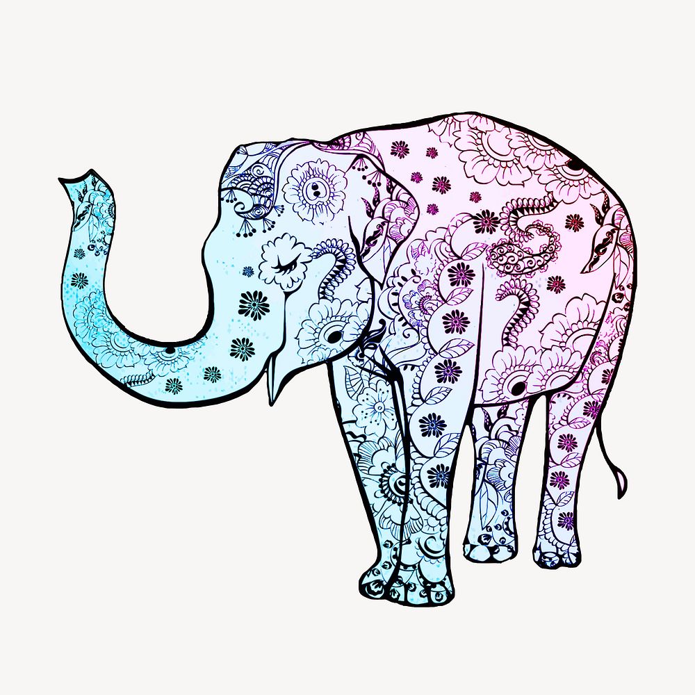Mandala elephant, animal illustration. Free public domain CC0 image