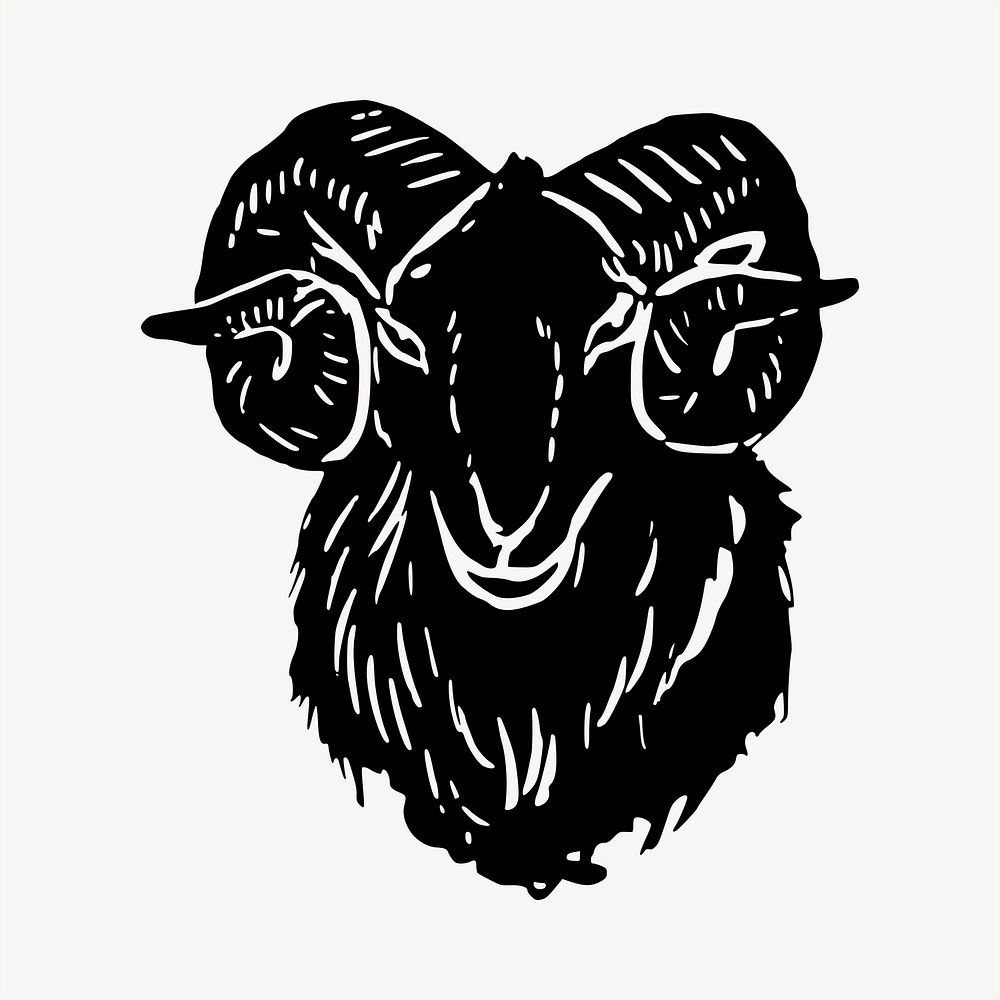 Goat head clipart, animal illustration vector. Free public domain CC0 image