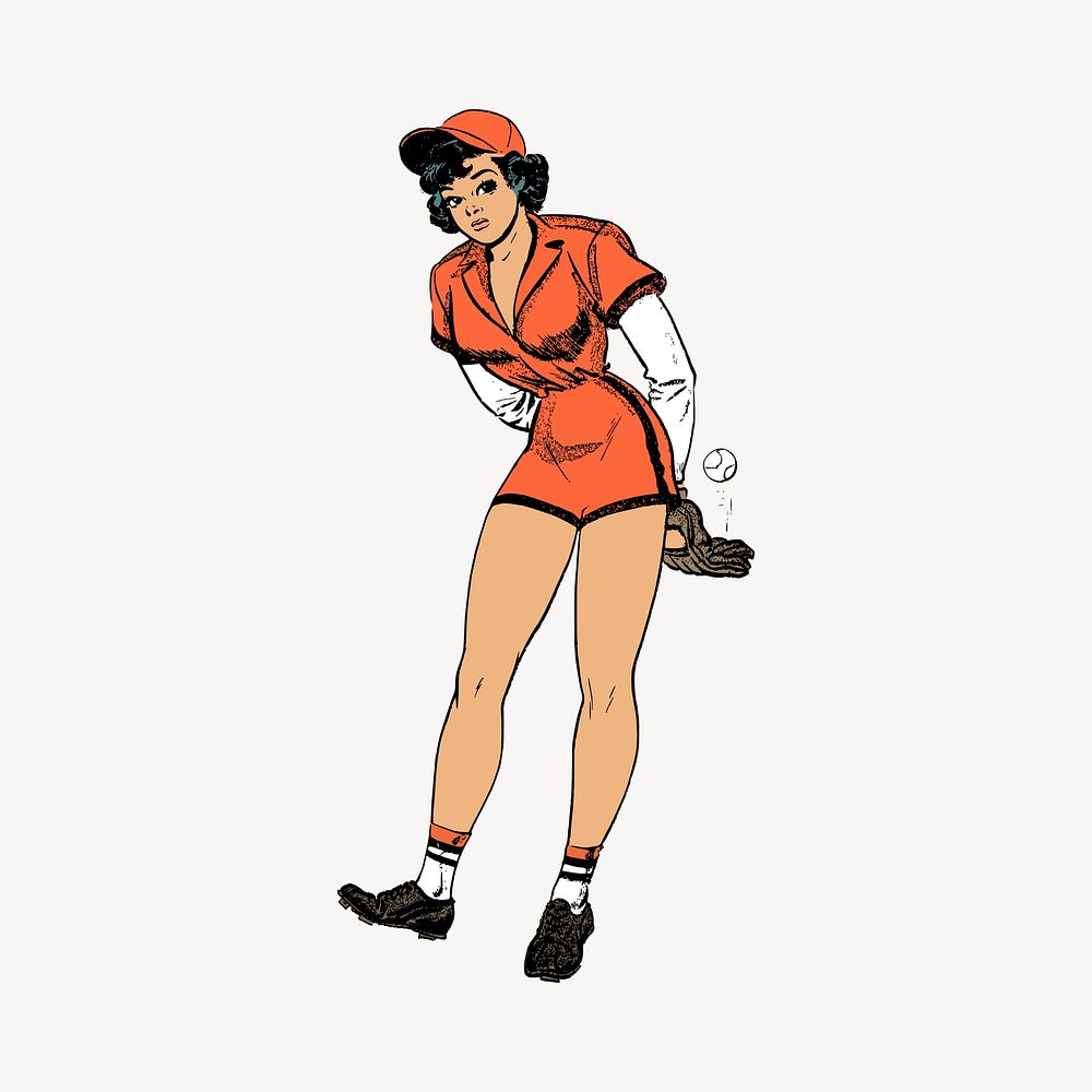 Woman baseball player clipart vector. Free public domain CC0 image