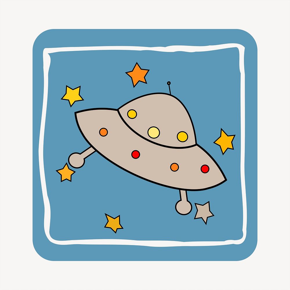 UFO spaceship, cute doodle. Free public domain CC0 image