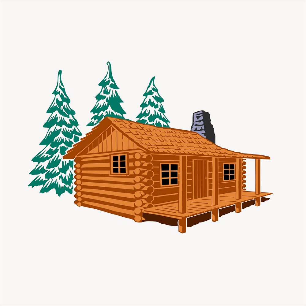 Wooden cabin clipart, architecture illustration vector. Free public domain CC0 image