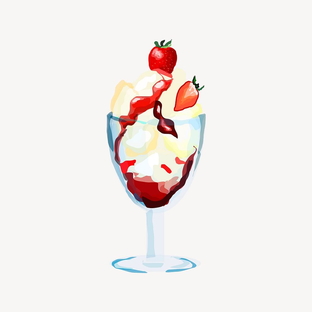 Strawberry sundae clip art, vintage illustration. Free public domain CC0 image.