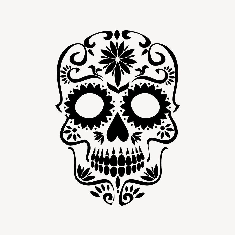 Mexican skull, Day of the Dead collage element vector. Free public domain CC0 image.