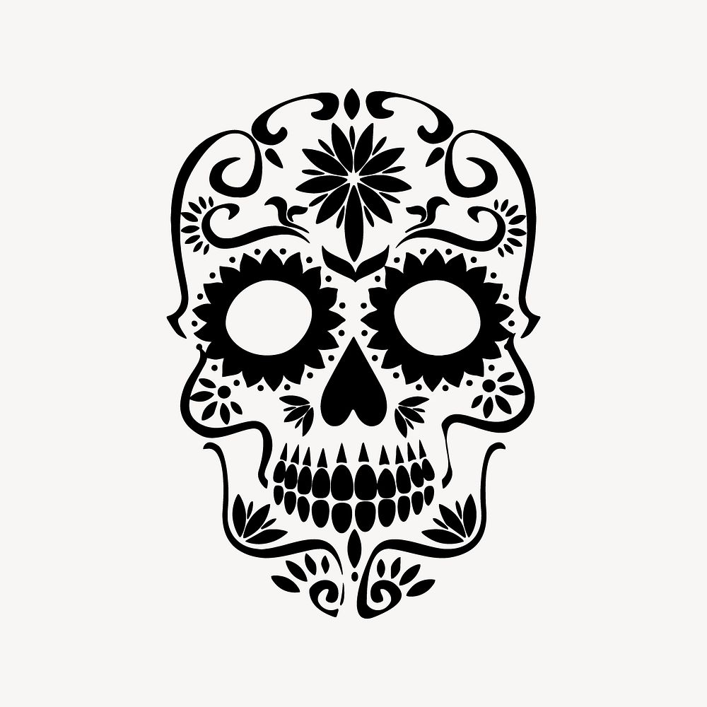 Mexican skull, clip art, Day of the Dead illustration. Free public domain CC0 image.