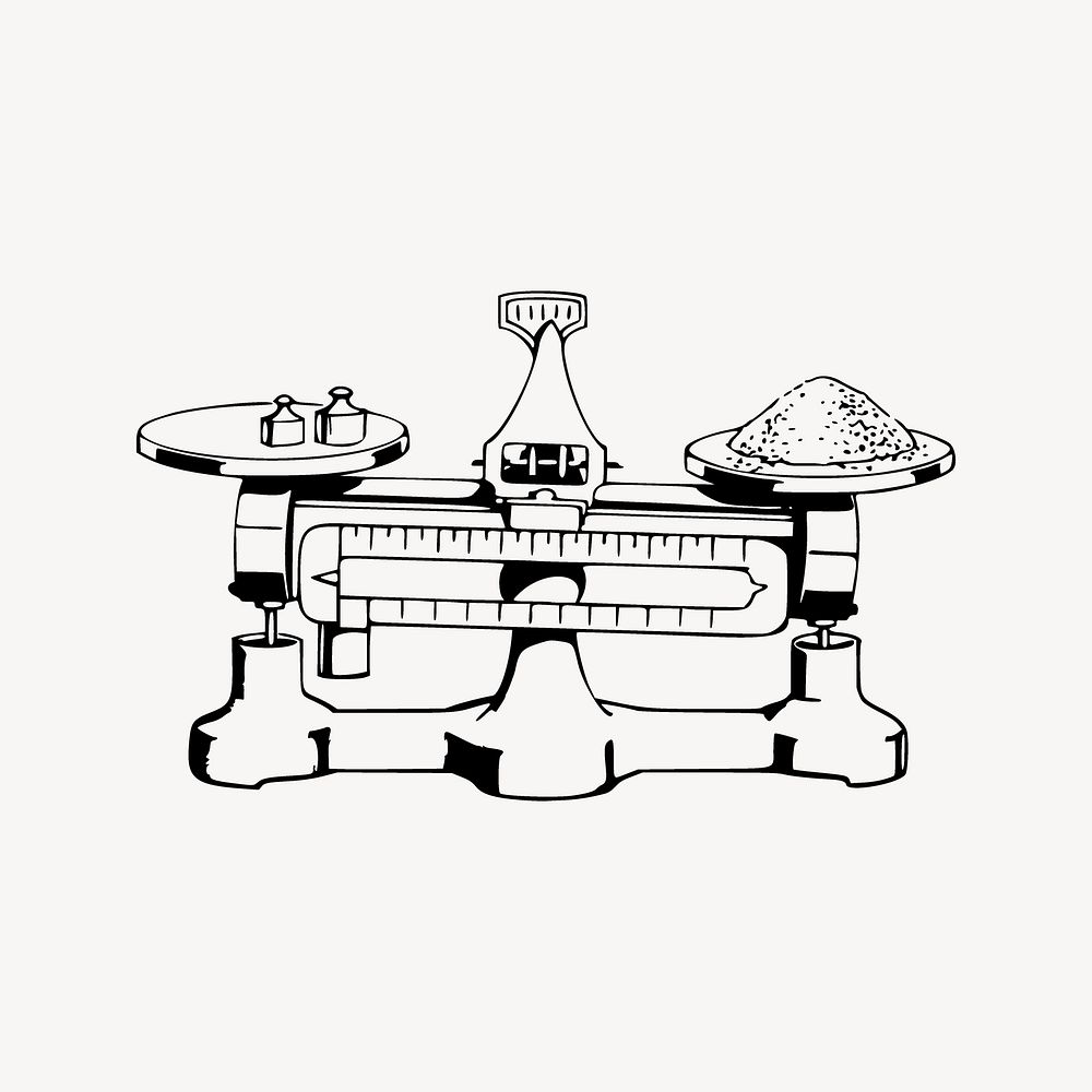 Balance clip art, black and white illustration. Free public domain CC0 image.