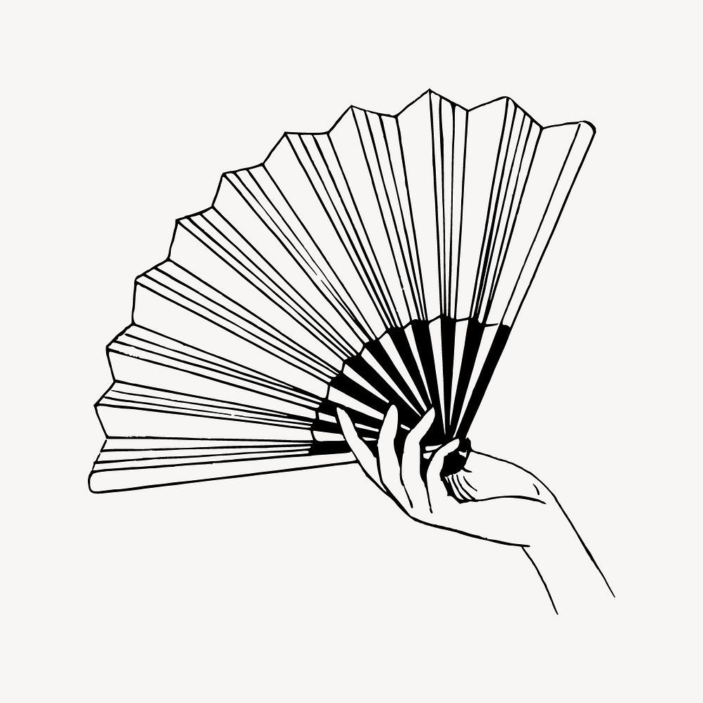 Handheld fan clip art, vintage illustration. Free public domain CC0 image.