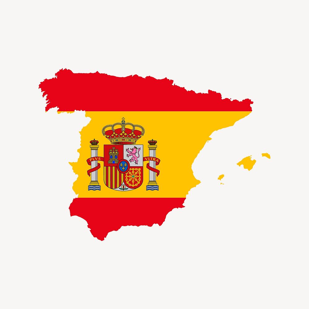 Spain flag map clip art, country illustration. Free public domain CC0 image.