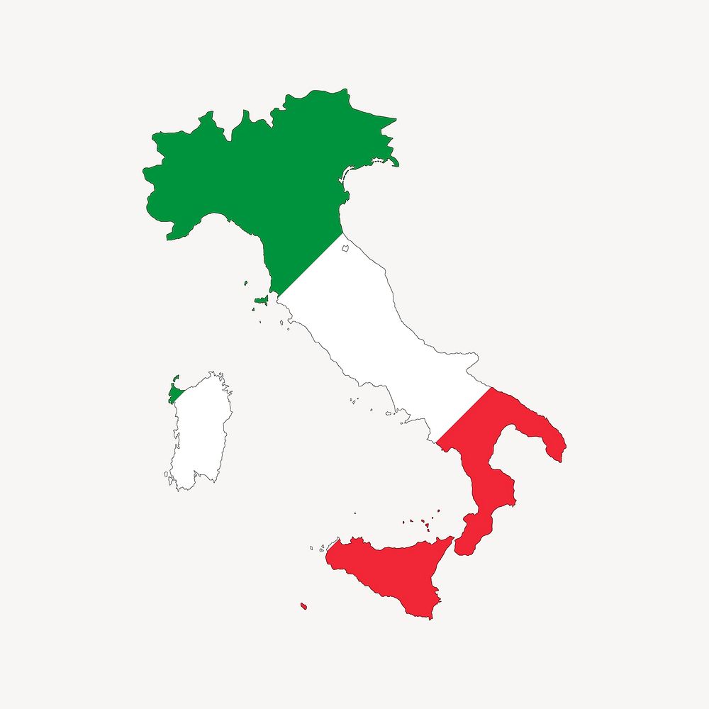 Italy flag map clip art, country illustration. Free public domain CC0 image.