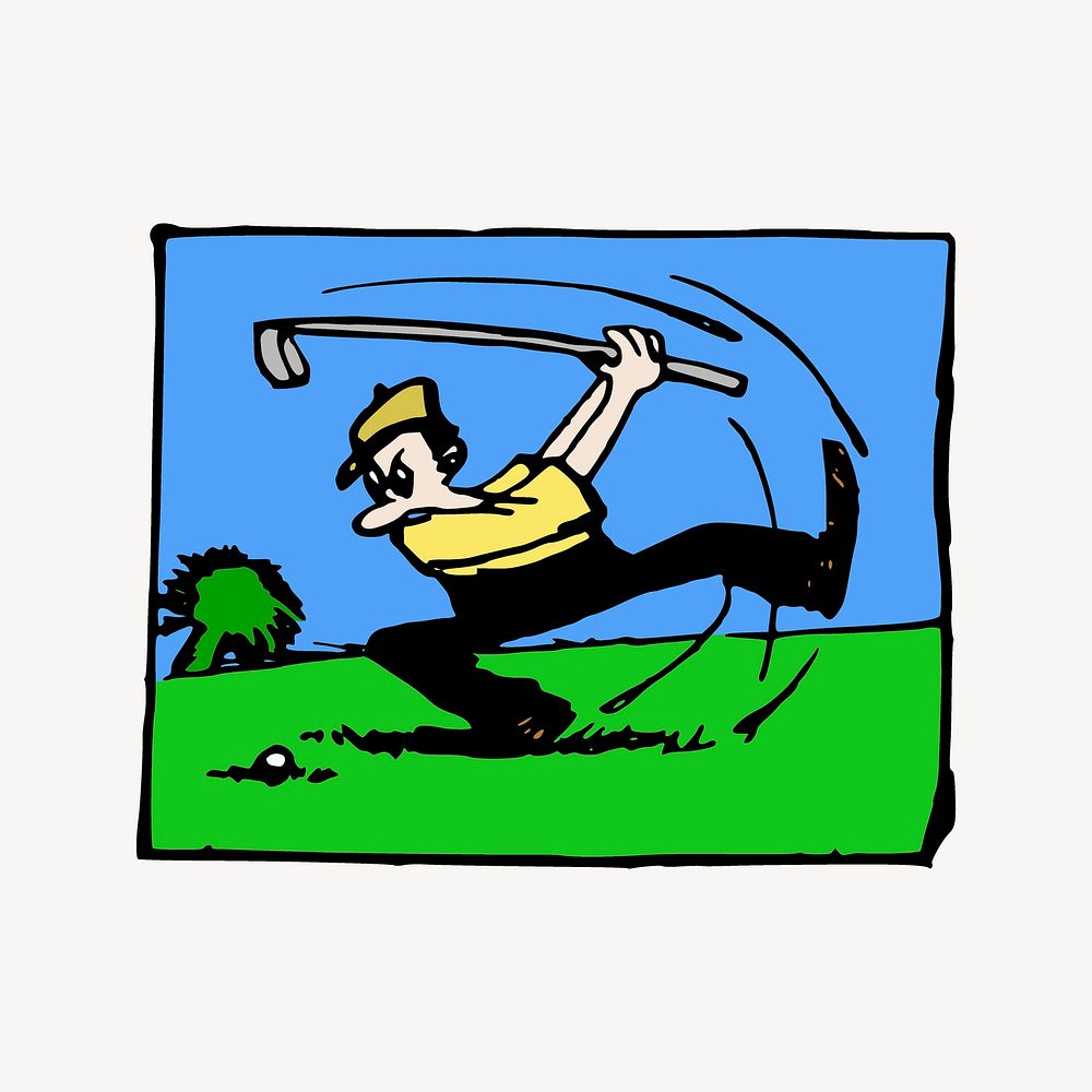 Comic golfer clip art, vintage illustration. Free public domain CC0 image.