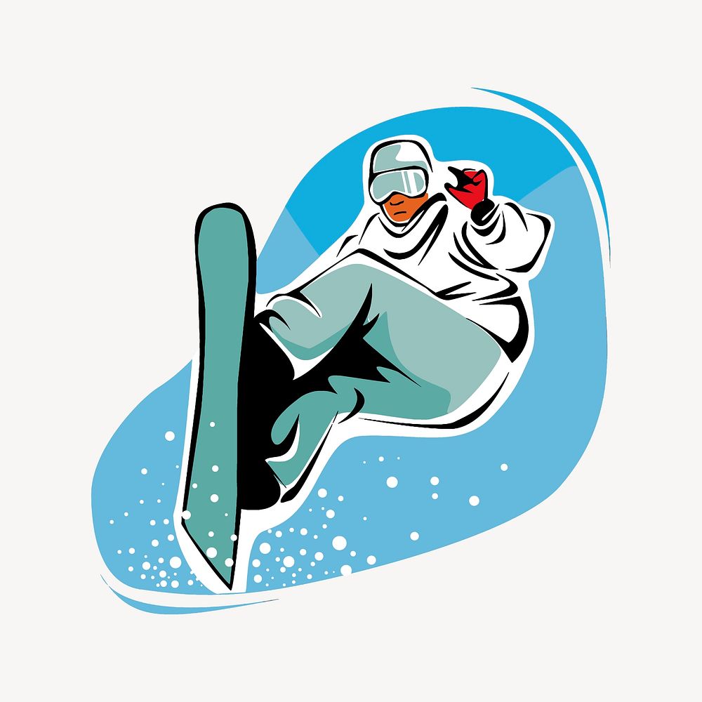 Snowboarding clip art, hobby illustration. Free public domain CC0 image.