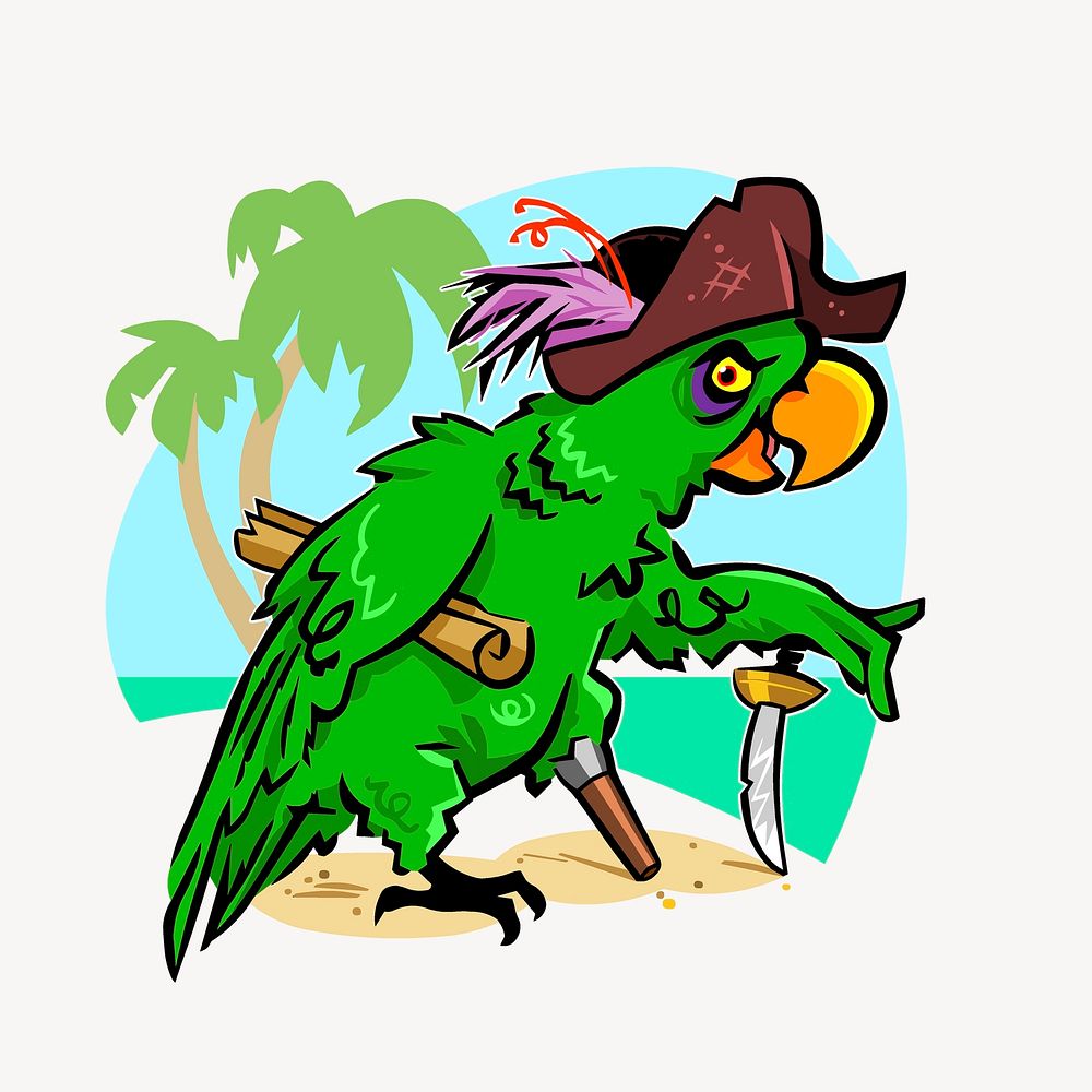 Pirate parrot clipart, animal illustration psd. Free public domain CC0 image.