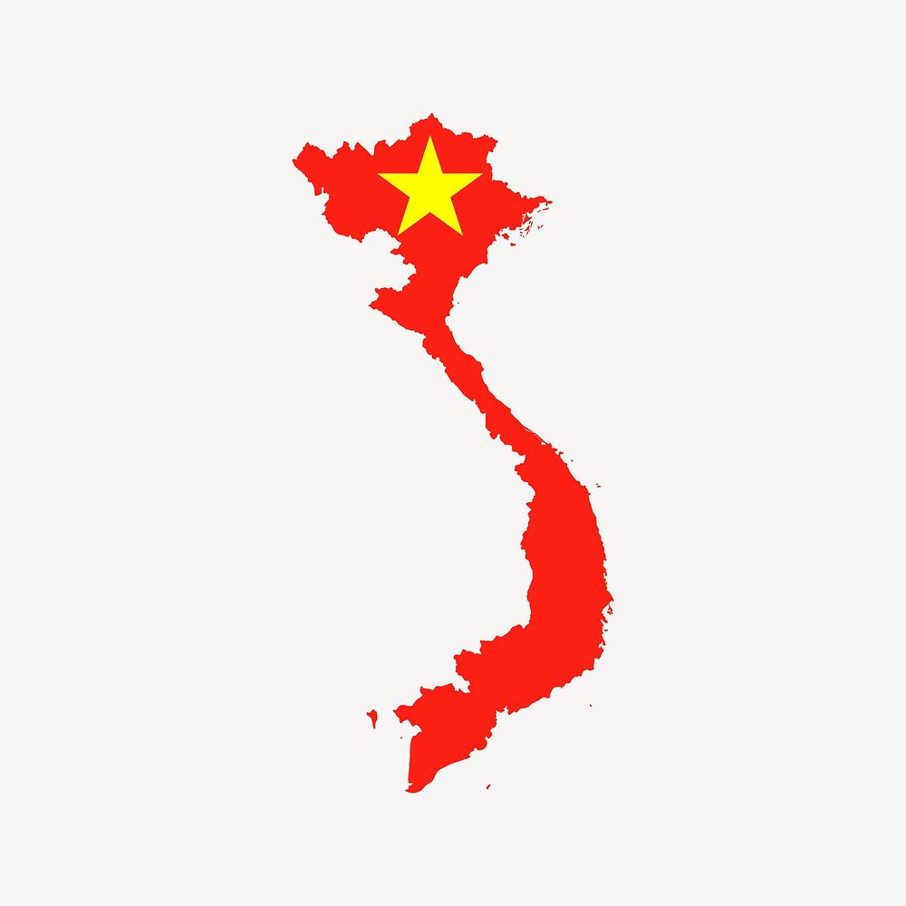 Vietnam flag map clipart, country illustration psd. Free public domain CC0 image.