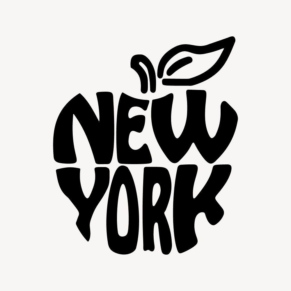 New York typography clipart, apple illustration. Free public domain CC0 image.
