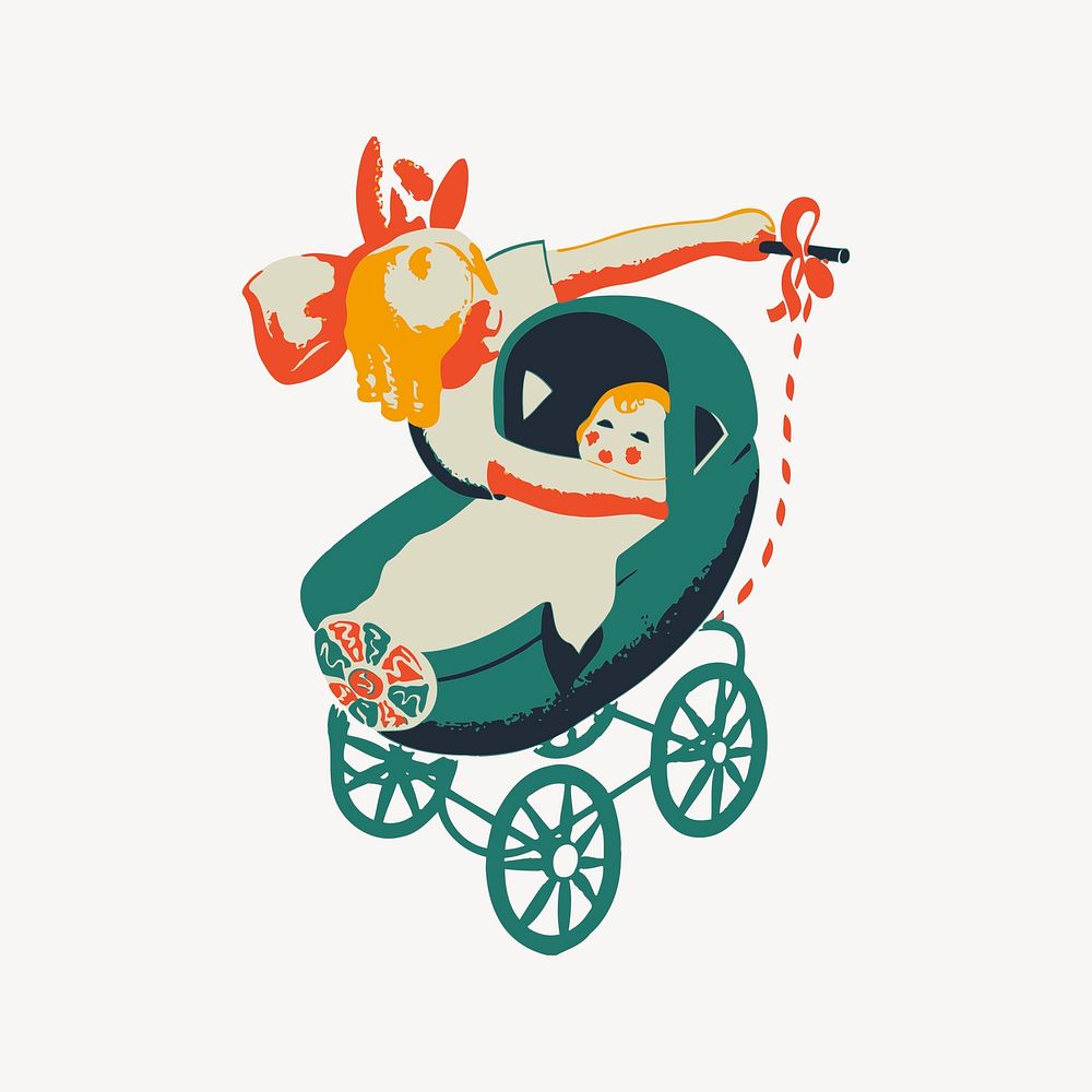 Baby in trolley clipart vector. Free public domain CC0 image