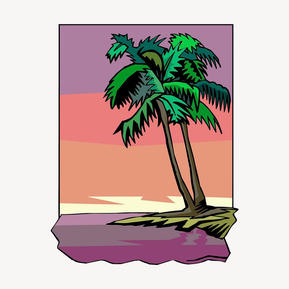 Palm tree clipart, tropical beach illustration psd. Free public domain CC0 image