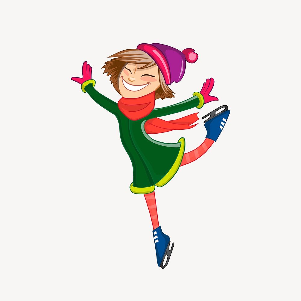 Ice-skating girl illustration. Free public domain CC0 image