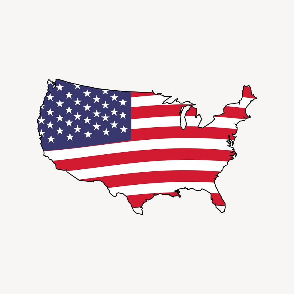 USA flag map clipart, illustration vector. Free public domain CC0 image.