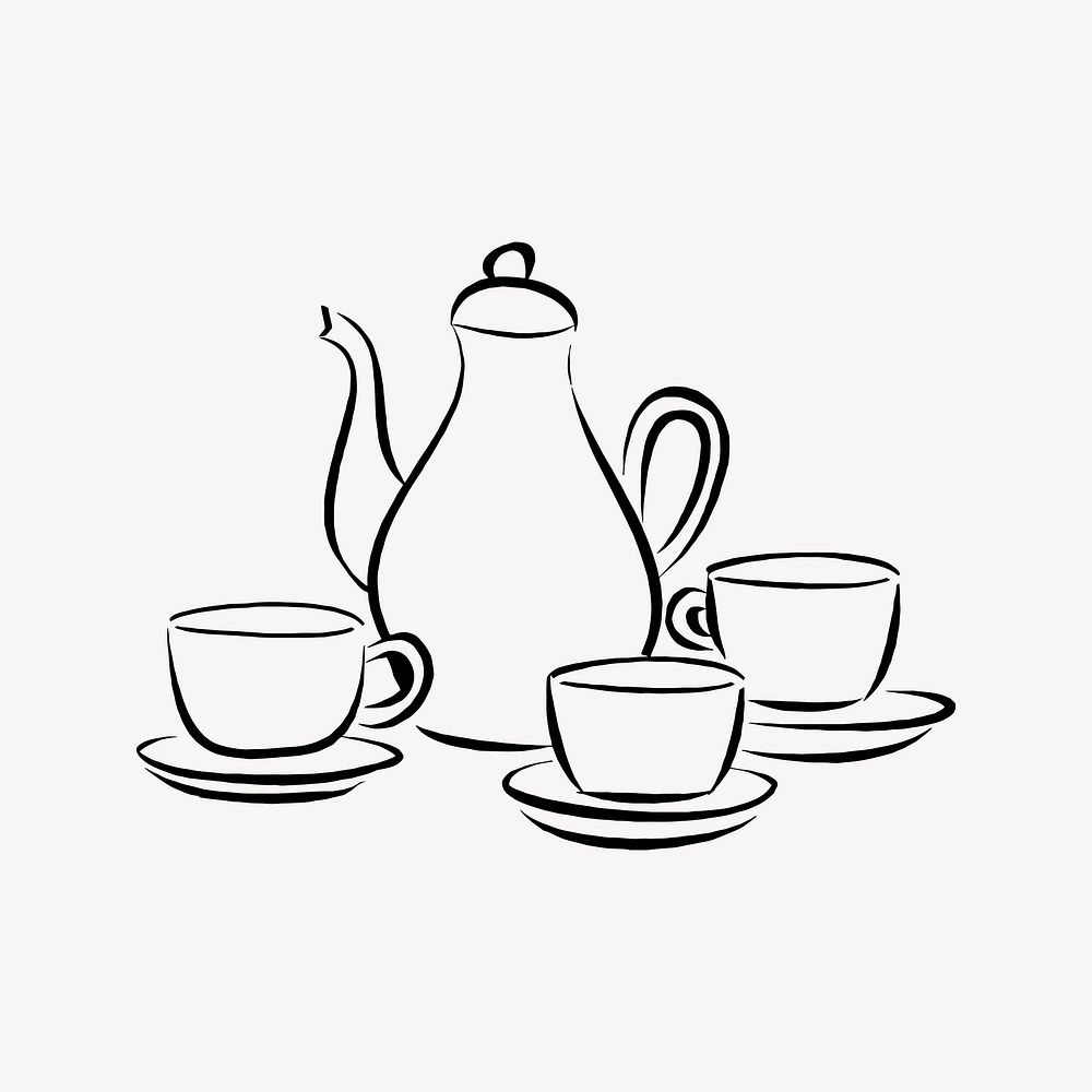 Tea set illustration. Free public domain CC0 image.