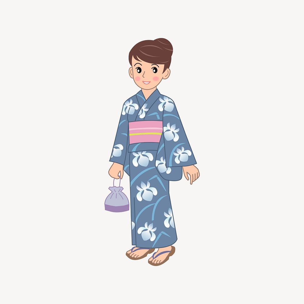 Japanese kimono girl illustration. Free public domain CC0 image
