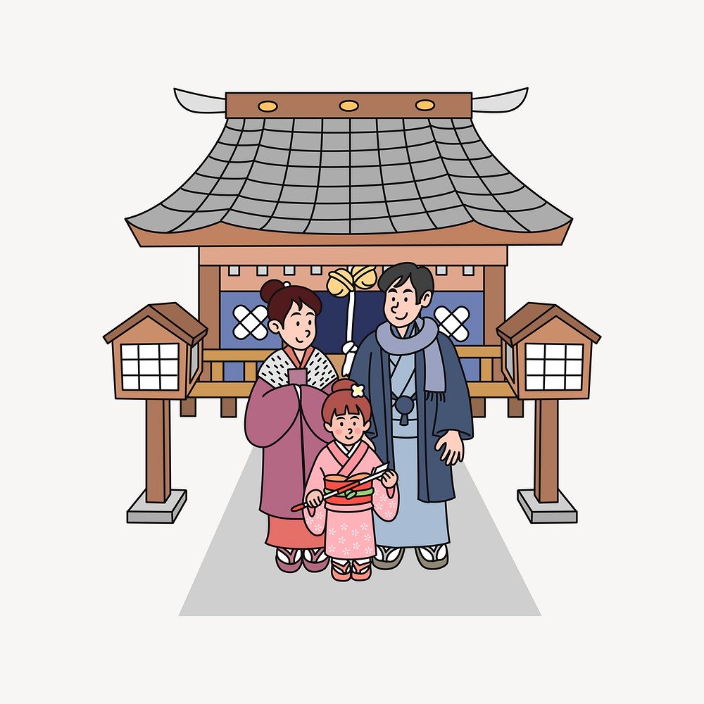 Festive Japanese family illustration. Free public domain CC0 image