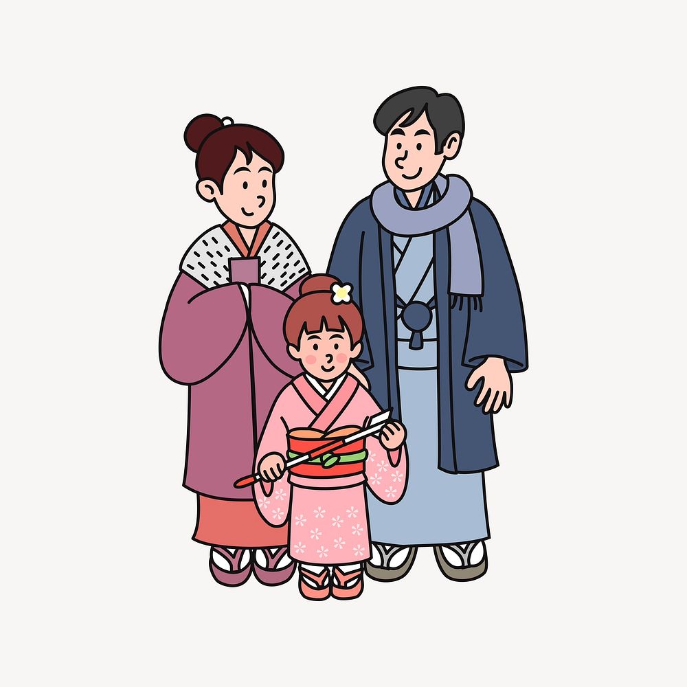 Festive Japanese family illustration. Free public domain CC0 image