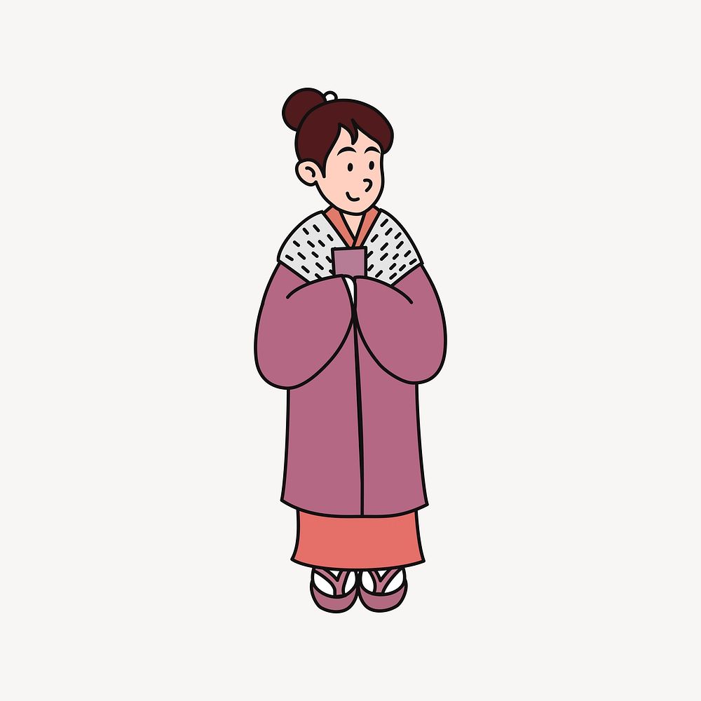 Japanese kimono woman illustration. Free public domain CC0 image