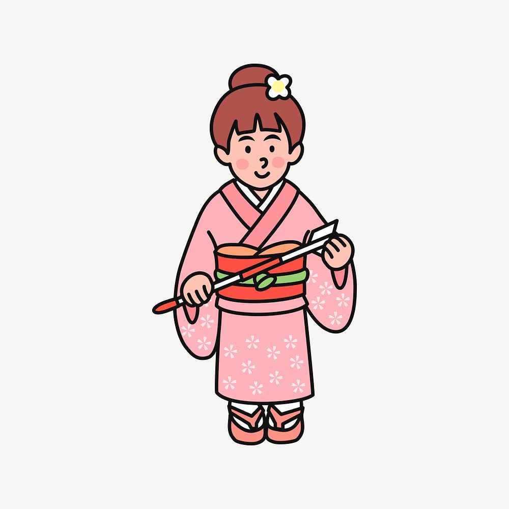 Japanese kimono woman illustration. Free public domain CC0 image