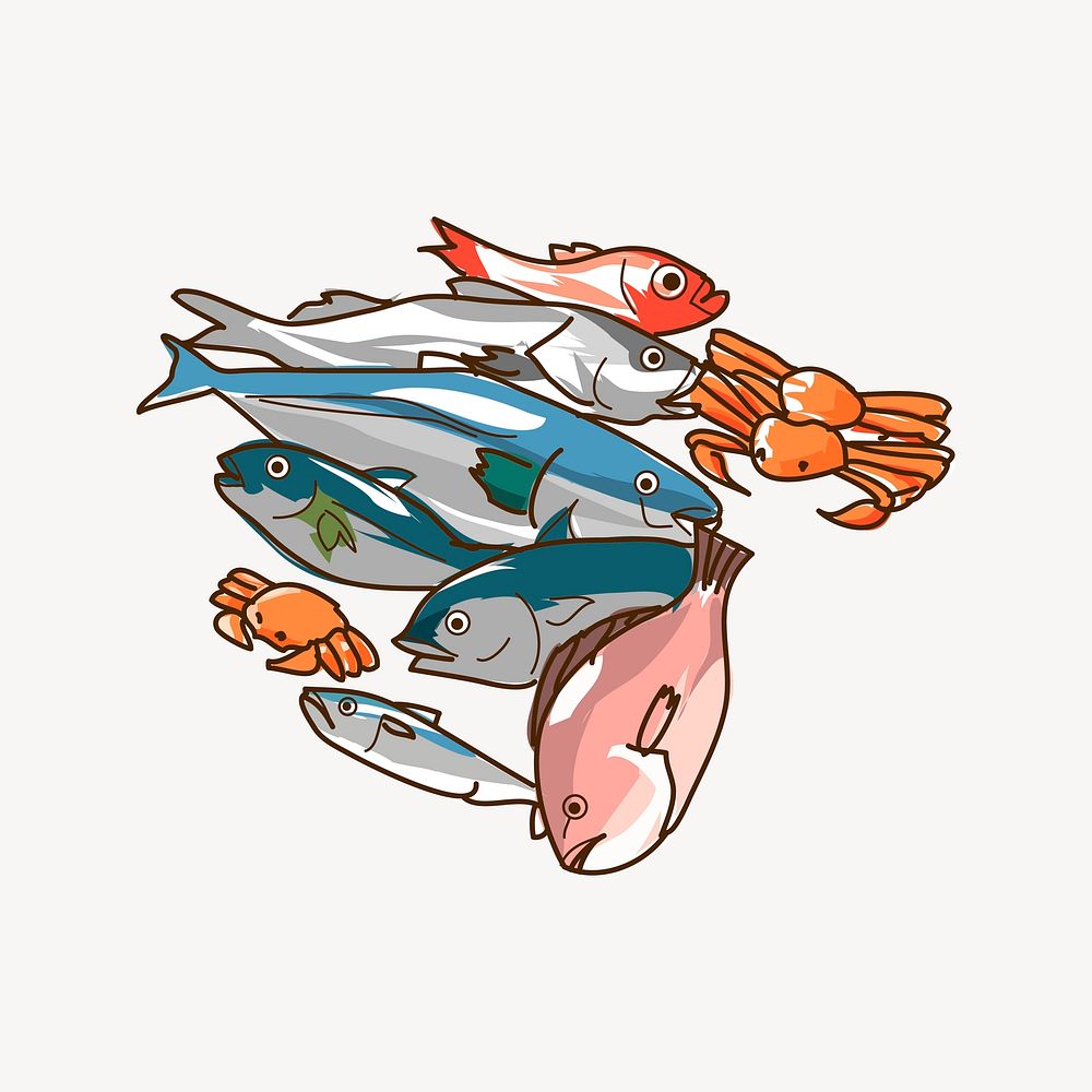 Fish, seafood, Japanese food illustration. Free public domain CC0 image