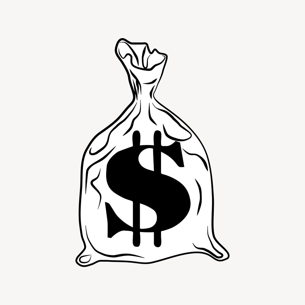 Money bag clipart, drawing illustration vector. Free public domain CC0 image.