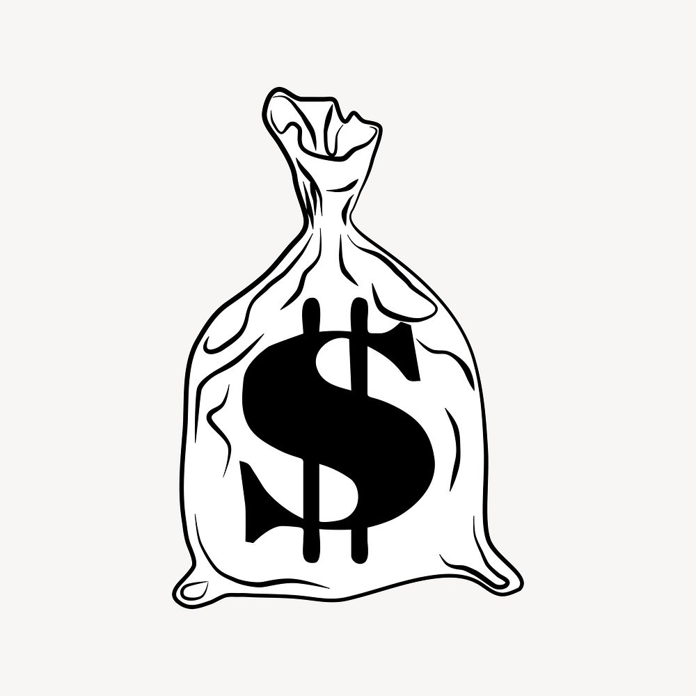 Money bag clipart, drawing illustration psd. Free public domain CC0 image.