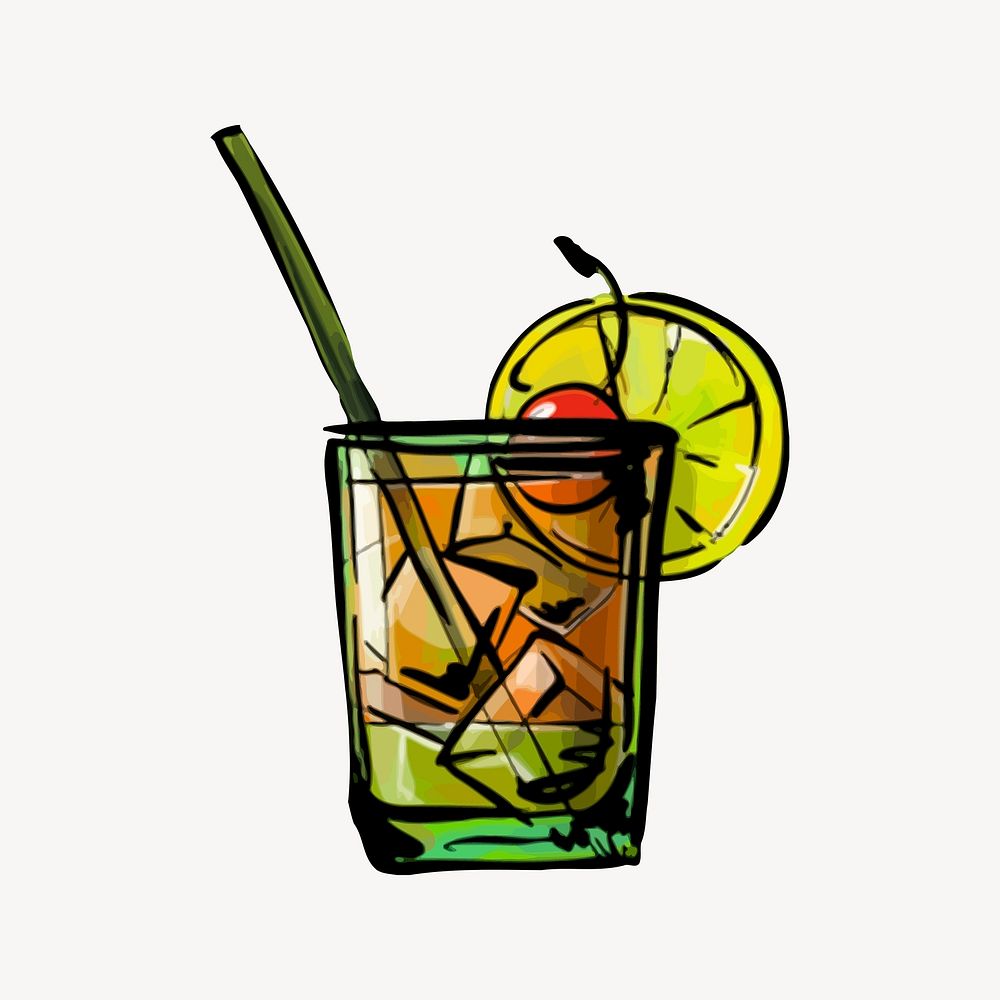 Cocktail, alcoholic beverage illustration. Free public domain CC0 image