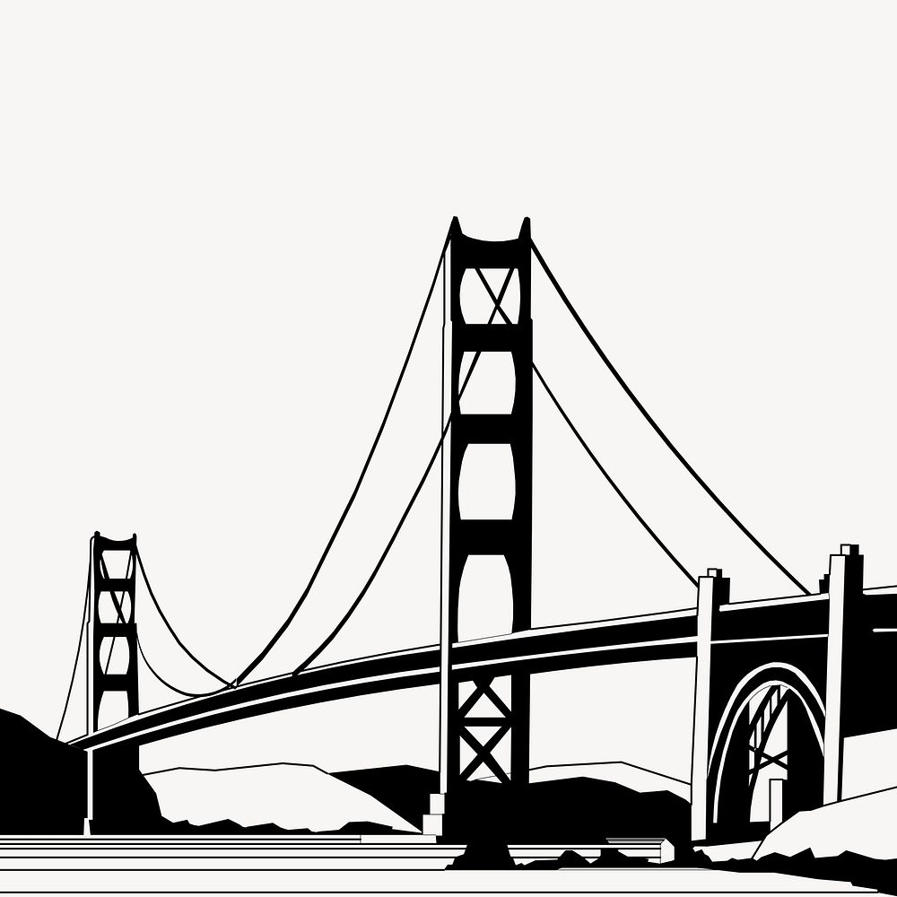 Golden gate bridge clipart, silhouette American landmark illustration psd. Free public domain CC0 image.