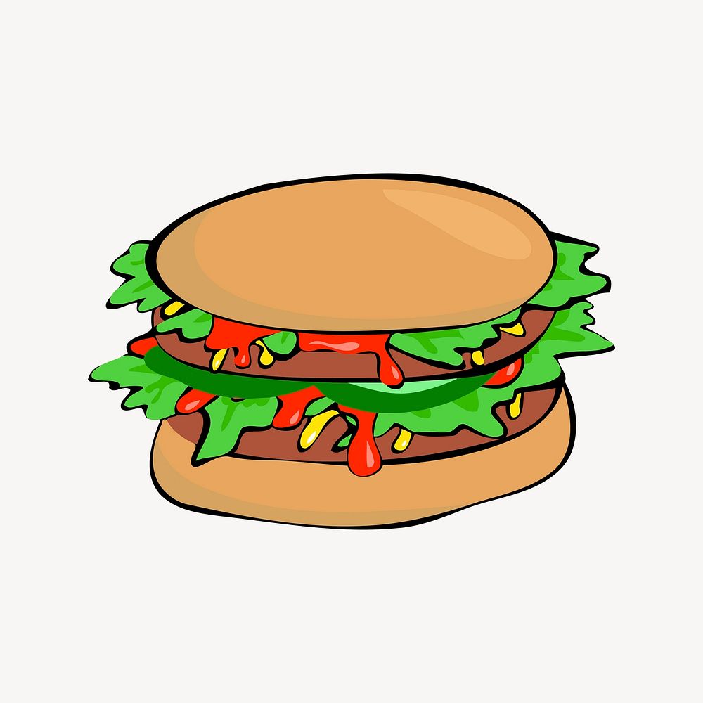 Hamburger clipart, fast food illustration vector. Free public domain CC0 image.