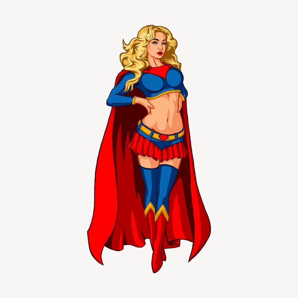 Female superhero clipart, cartoon character illustration psd. Free public domain CC0 image.
