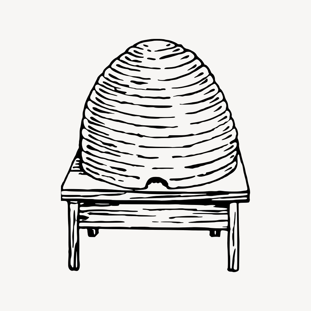 Beehive, apiary illustration. Free public domain CC0 image.