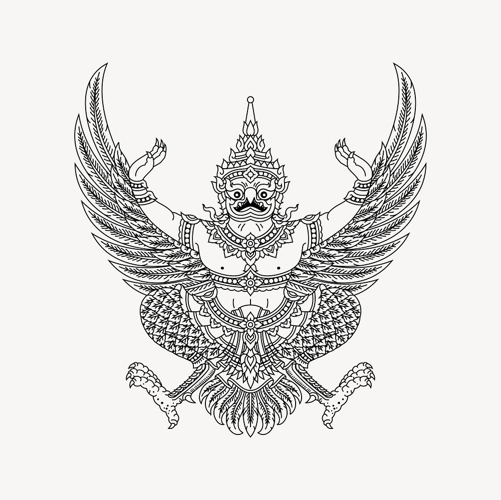 Thai Garuda emblem clipart, Hinduism illustration vector. Free public domain CC0 image.