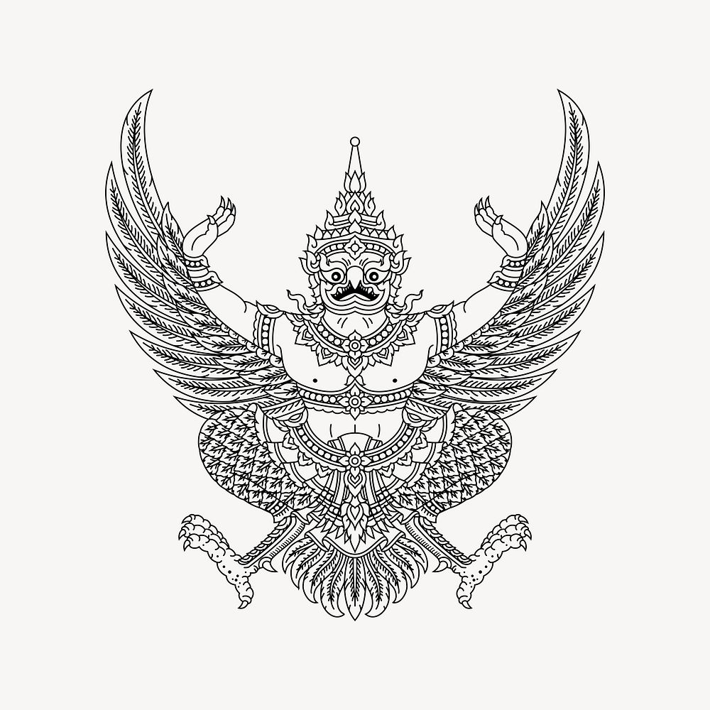 Thai Garuda emblem clipart, Hinduism illustration psd. Free public domain CC0 image.