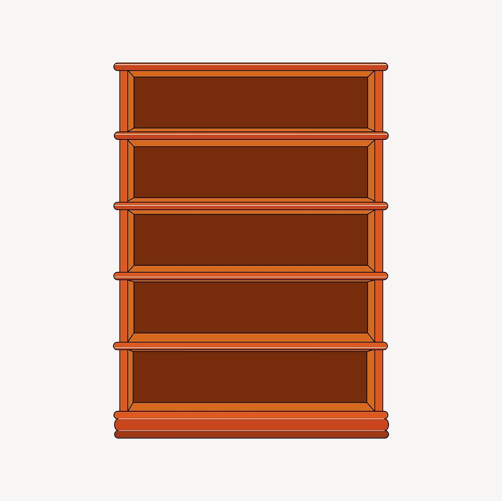 Empty wooden bookshelf clipart, furniture illustration vector. Free public domain CC0 image.