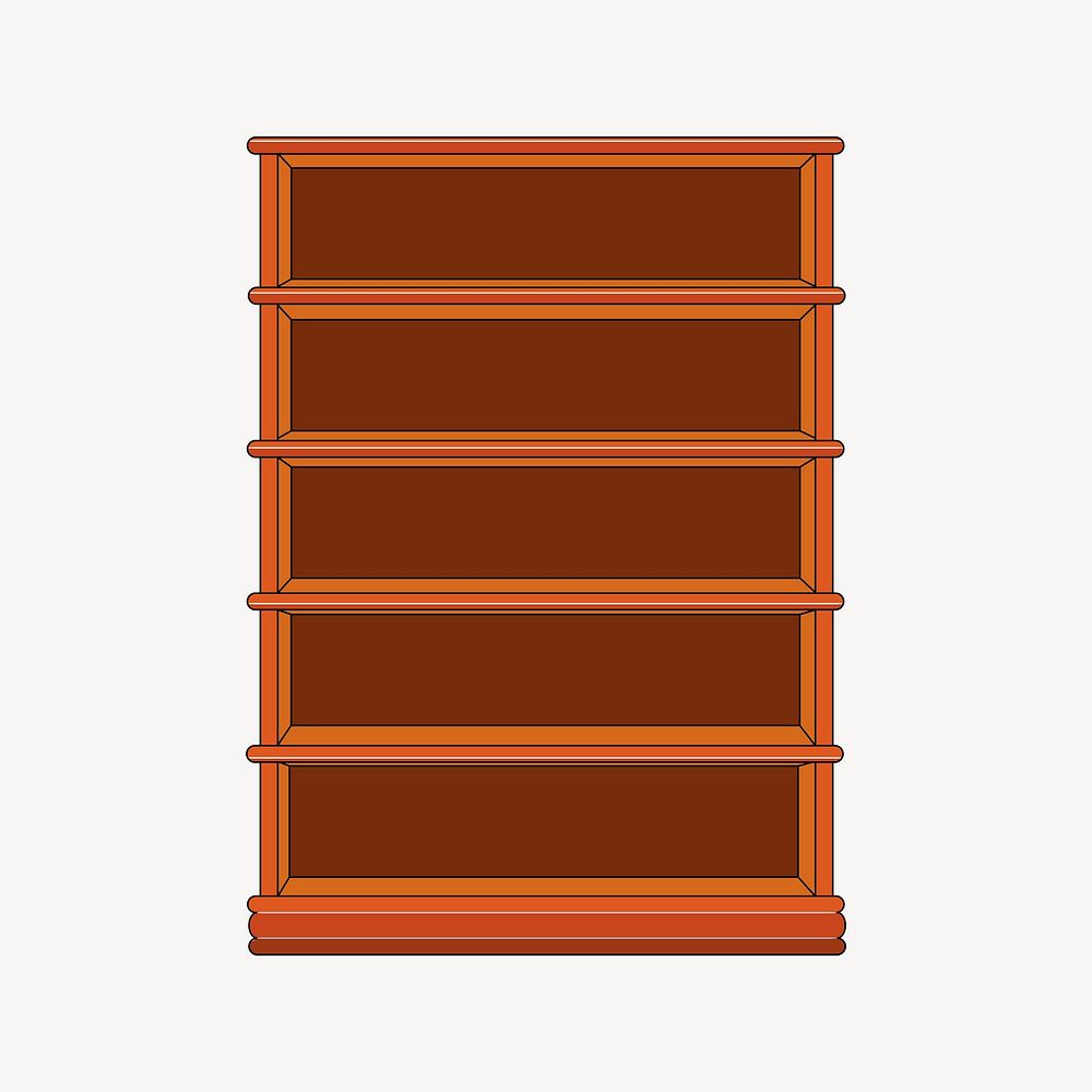 Empty wooden bookshelf clipart, furniture illustration psd. Free public domain CC0 image.